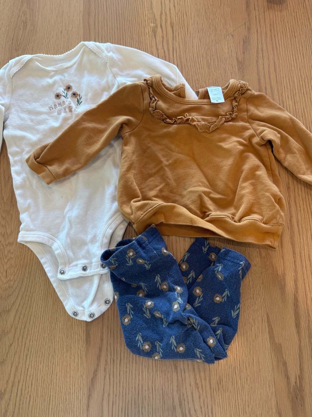 Carter's White Floral Embroidered & Rust Brown Ruffle-Neck Baby One-Pieces